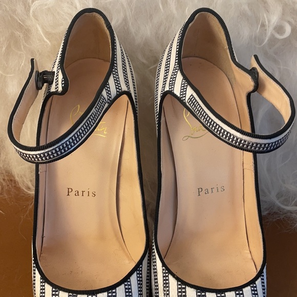 Christian Louboutin Black and White Pinstripe Mary Janes, Size 37 (runs small) - Picture 3 of 15